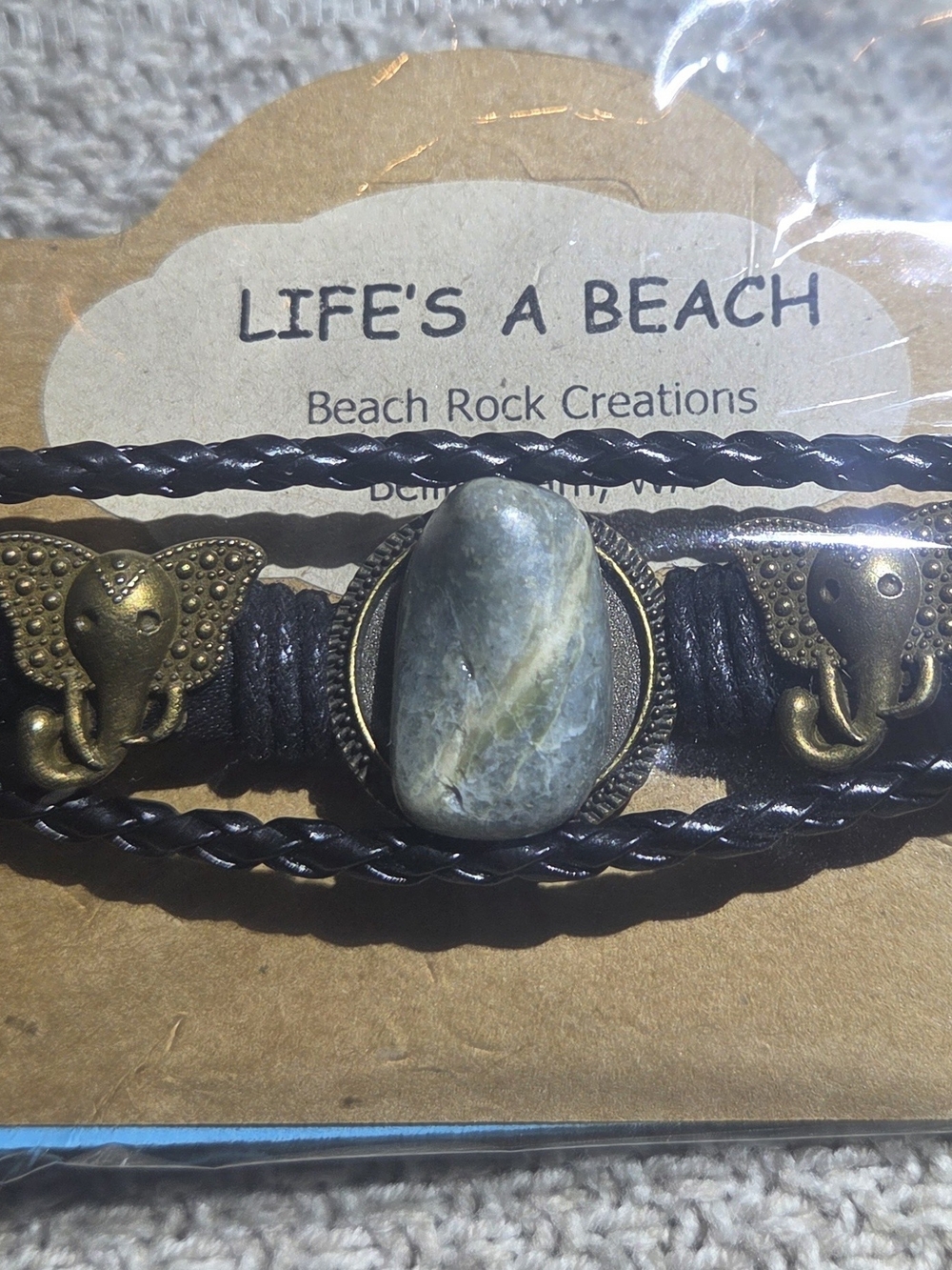 Life's a Beach Elephant & Epidote Layered Bracelet - Black with Green Stone